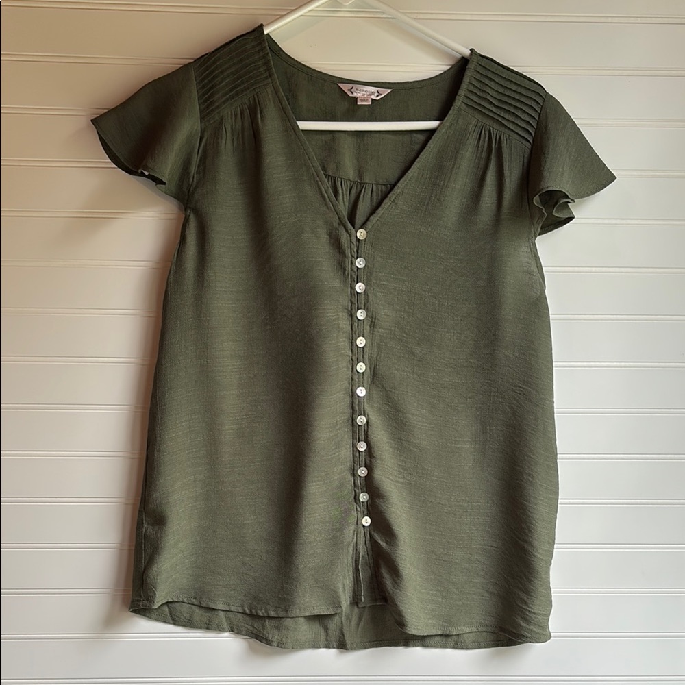 Nanette Lepore Olive Button-Down Blouse